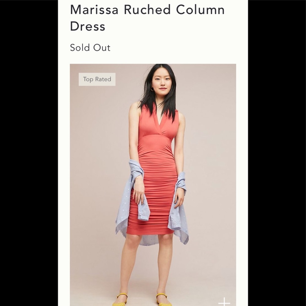 Sale Anthropologie Marissa Ruched Column Dress Xl Coral